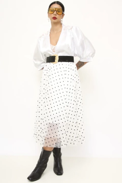 Maxi camisa acetinada renda manga bufante - loja online