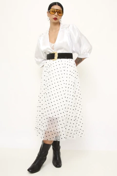 Maxi camisa acetinada renda manga bufante