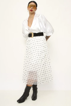 Maxi camisa acetinada renda manga bufante - comprar online