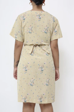 Vestido bege flores vintage - Capichó Brechó