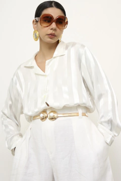Camisa branca listras acetinada chic - loja online