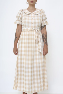Vestido xadrez manga vintage - comprar online