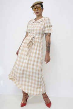 Vestido xadrez manga vintage