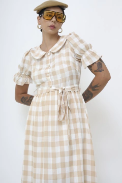 Vestido xadrez manga vintage - comprar online