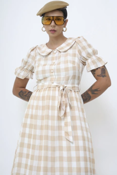 Vestido xadrez manga vintage - loja online