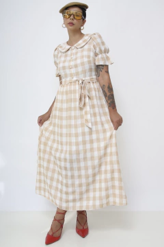 Vestido xadrez manga vintage