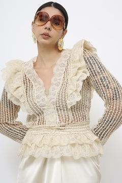 Blusa renda babados mng longa - comprar online