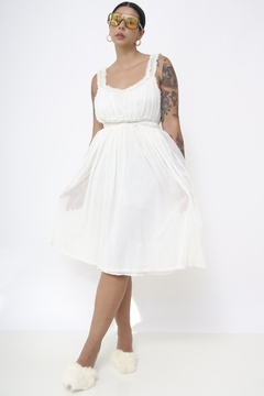 Camisola branca tule busto pregas vintage