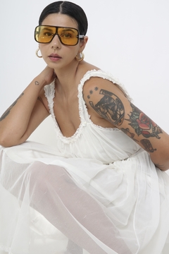 Camisola branca tule busto pregas vintage - comprar online