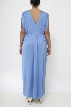 Camisola azul malha fria longa renda vintage