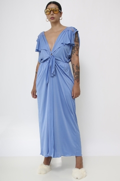 Camisola azul malha fria longa renda vintage - comprar online