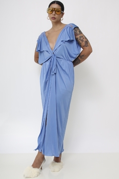 Camisola azul malha fria longa renda vintage - loja online
