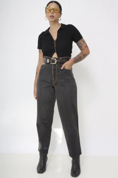 Imagem do Calça cintura alta preta jeans bag vintage