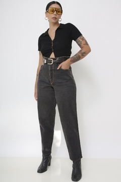 Calça cintura alta preta jeans bag vintage - Capichó Brechó