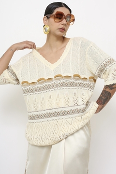 Blusa tricot off outono longa