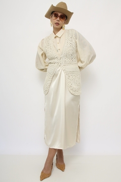 Colete renda tricot grosso - loja online