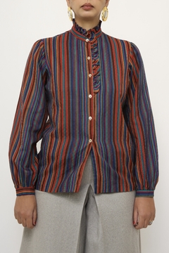 Camisa listras babados manga bufante - loja online