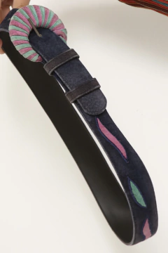 Cinto 100% couro azul rec rosa - comprar online