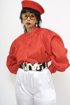 Camisa vermelha manga bufante vintage - comprar online