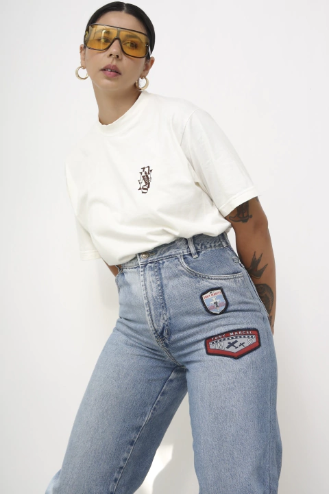 Camiseta navi vintage branca bordado