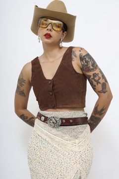 Top couro marrom vintage