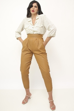 Camisa poa vintage creme bolinha - comprar online