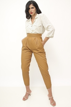Camisa poa vintage creme bolinha