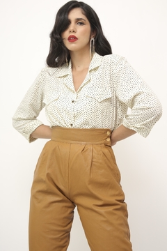 Camisa poa vintage creme bolinha na internet