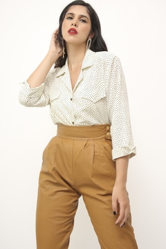 Camisa poa vintage creme bolinha - comprar online