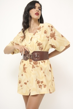 Camisa vestido bege com flores marrom