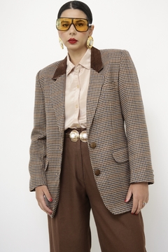 Blazer lã xadrez gola couro - comprar online