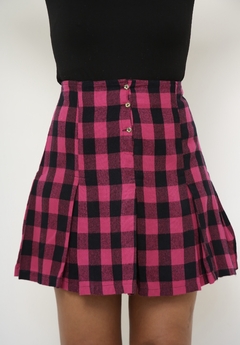 Mini saia xadrez rosa vintage - loja online