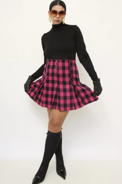 Mini saia xadrez rosa vintage - Capichó Brechó