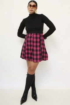 Mini saia xadrez rosa vintage