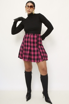 Mini saia xadrez rosa vintage - comprar online