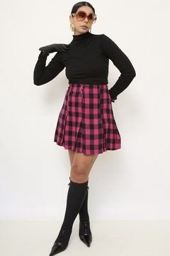 Mini saia xadrez rosa vintage - comprar online