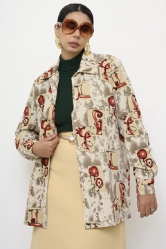 Maxi camisa estampada bege flores vermelha na internet