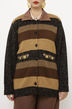 Cardigan LÃ gola de couro vintage