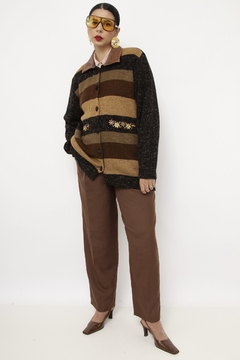 Cardigan LÃ gola de couro vintage - comprar online