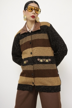 Cardigan LÃ gola de couro vintage na internet