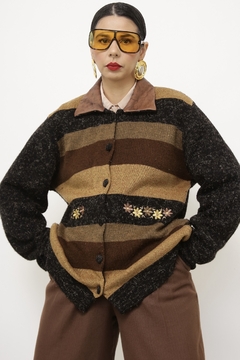 Imagem do Cardigan LÃ gola de couro vintage