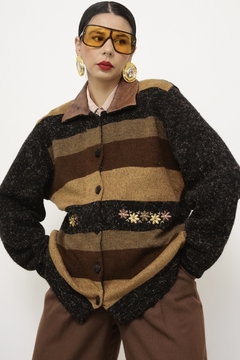 Cardigan LÃ gola de couro vintage