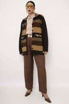 Imagem do Cardigan LÃ gola de couro vintage