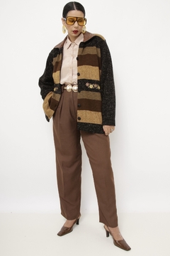 Cardigan LÃ gola de couro vintage - comprar online