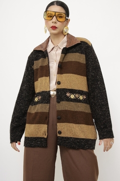 Cardigan LÃ gola de couro vintage - loja online