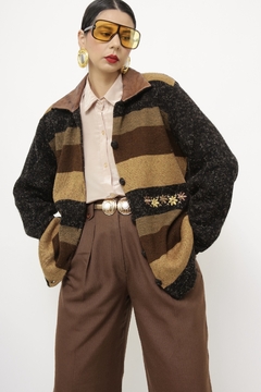 Cardigan LÃ gola de couro vintage