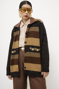 Cardigan LÃ gola de couro vintage - loja online