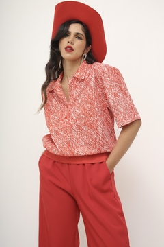 Camisa vermelha com branco pala vintage - comprar online