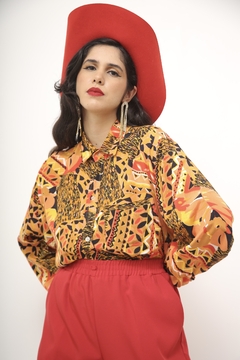 Camisa estampada laranja vintage