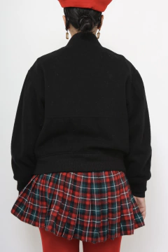 Jaqueta bomber lã vintage preta college - loja online